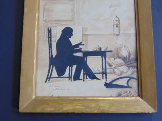 c.  1841 EXQUISITE ANTIQUE SILHOUETTE with WATERCOLOR PAINTING BACKGROUND 3