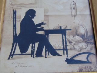 c.  1841 EXQUISITE ANTIQUE SILHOUETTE with WATERCOLOR PAINTING BACKGROUND 5