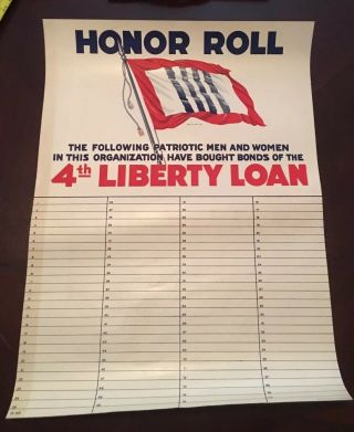 Wwi Home Front 4th Liberty Loan Honor Roll Poster