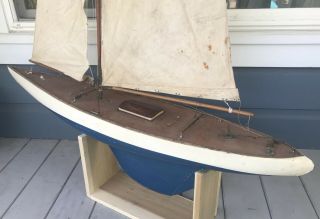 Vintage 1950s 50/800 Marblehead Wooden Pond Yacht Model Sail Boat Sailboat 10