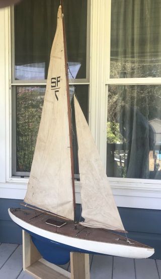 Vintage 1950s 50/800 Marblehead Wooden Pond Yacht Model Sail Boat Sailboat