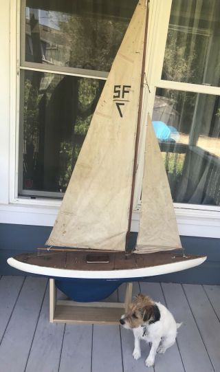 Vintage 1950s 50/800 Marblehead Wooden Pond Yacht Model Sail Boat Sailboat 2