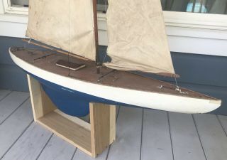 Vintage 1950s 50/800 Marblehead Wooden Pond Yacht Model Sail Boat Sailboat 3