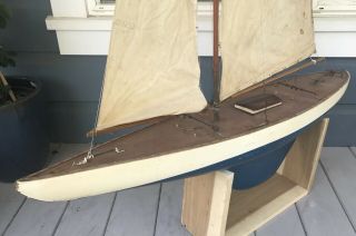 Vintage 1950s 50/800 Marblehead Wooden Pond Yacht Model Sail Boat Sailboat 4