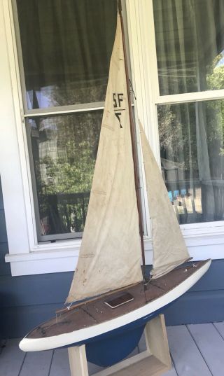 Vintage 1950s 50/800 Marblehead Wooden Pond Yacht Model Sail Boat Sailboat 5