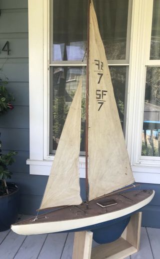 Vintage 1950s 50/800 Marblehead Wooden Pond Yacht Model Sail Boat Sailboat 7