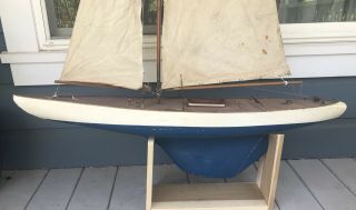Vintage 1950s 50/800 Marblehead Wooden Pond Yacht Model Sail Boat Sailboat 8