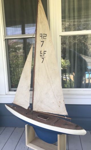 Vintage 1950s 50/800 Marblehead Wooden Pond Yacht Model Sail Boat Sailboat 9