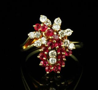 Vintage Estate Fine Natural 1.  0ctw Burmese Ruby & Diamond 14k Gold Cluster Ring
