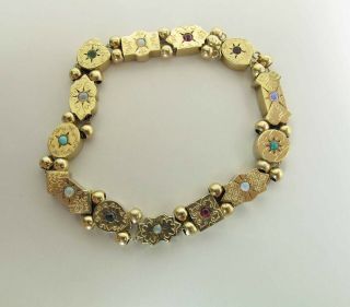 Vintage 14k Gold Slide Bracelet With Ruby,  Sapphire,  Emerald,  Turquoise & Opal