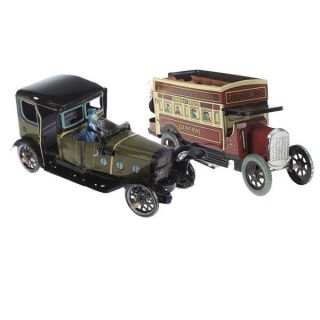 Magideal Wind Up Tin Toy Spain Saloon,  Double - Decker Omnibus Models Ornaments