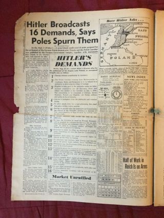 Start Of World War II - Nazi Germany Attacks Poland - 3 1939 York Daily News 3