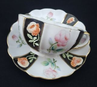 Vintage Merit Tea Cup Saucer Set Made In Occupied Japan Black