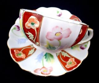 Vintage Merit Tea Cup Saucer Set Made In Occupied Japan Red