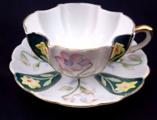 Vintage Merit Tea Cup Saucer Set Made in Occupied Japan Green 2