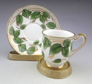 Vintage Royal Standard Large Green Leaves,  Gold Demitasse Cup And Saucer