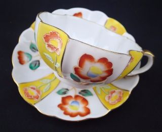 Vintage Merit Tea Cup Saucer Set Made In Occupied Japan Yellow