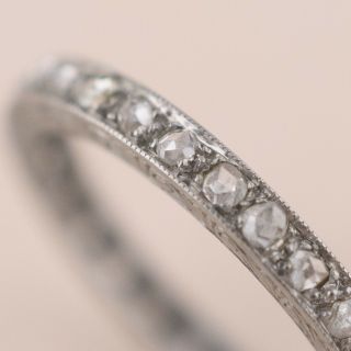 Vintage Art Deco Platinum Rose Cut Diamond Stacker Eternity Band Ring 10