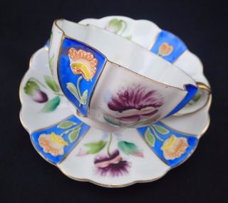 Vintage Merit Tea Cup Saucer Set Made In Occupied Japan Blue