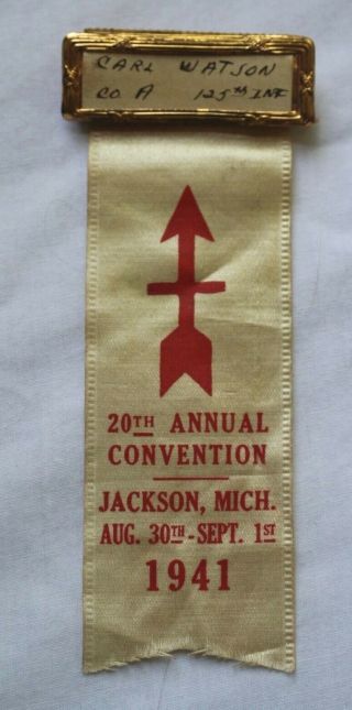 Wwi 32nd Red Arrow Division Company A 125th Infantry Ribbon 1941