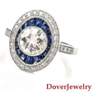 Estate Diamond 2.  67ct Sapphire Platinum Halo Engagement Ring 6.  1 Grams Nr