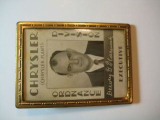 Chrysler WWII Ordnance Evansville Plant Executive Badge Pin - Dewey G.  Glasscock 3