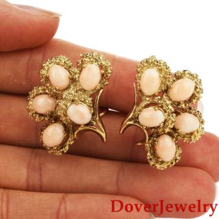 Vintage Angel Skin Coral 14k Yellow Gold Floral Nugget Earrings 14.  7 Grams Nr