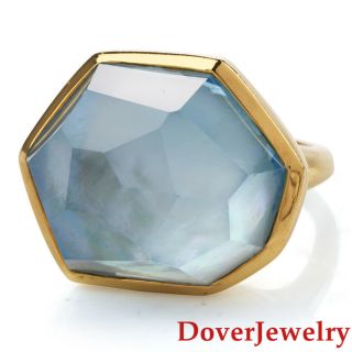 Ippolita Faceted Blue Topaz Mother Of Pearl 18k Gold Cocktail Ring 18.  3 Grams Nr