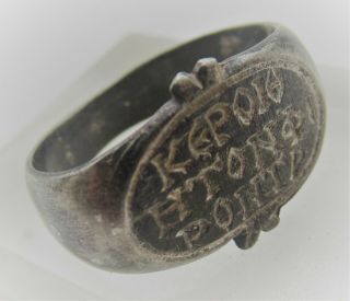 Ancient Byzantine Silver Seal Ring With Latin Inscriptions Very Rare