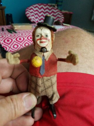Vintage Schuco Tin Wind - Up Clown Juggler Toy Made In Germany