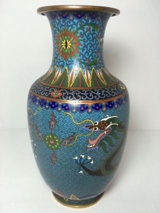 Chinese Cloisonne Enamel Brass Vase Dragon Design 8.  5” Home Decor 4