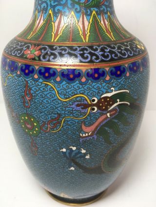Chinese Cloisonne Enamel Brass Vase Dragon Design 8.  5” Home Decor 5
