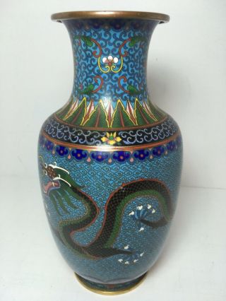 Chinese Cloisonne Enamel Brass Vase Dragon Design 8.  5” Home Decor 6