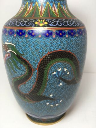 Chinese Cloisonne Enamel Brass Vase Dragon Design 8.  5” Home Decor 7