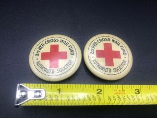 2 Rare 1918 Wwi 2nd Red Cross War Fund Authorized Solicitor Badge Pin - 1 1/2 "