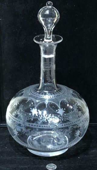 Antique Blown,  Cut & Engraved Glass Decanters,  Possibly Sandwich,  C.  1880