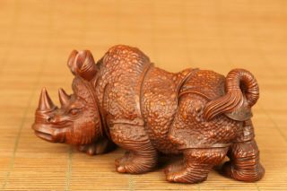 antique old boxwood rhinoceros statue figure netsuke hand piece home decoration 2