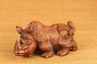 antique old boxwood rhinoceros statue figure netsuke hand piece home decoration 6