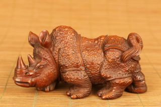 antique old boxwood rhinoceros statue figure netsuke hand piece home decoration 8