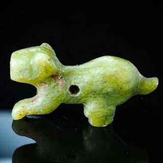 Excavated Ancient Greenapple Jade Leaping Tiger Pyu Bead Amulet Pendant