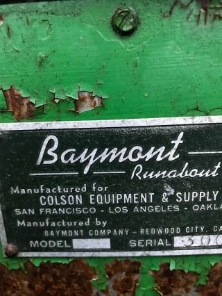 Baymont Runabout Cushman Supervisor Antique Cart Vtg Redwood City Machinery RARE 6