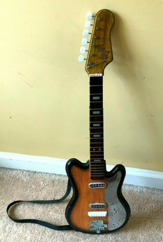 1960s Rare Vintage Blech Tin Tn Nomura Japan Sunburst Electric Style Guitar Toy