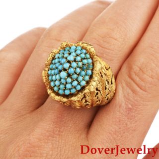 Vintage Italian Turquoise 18k Yellow Gold Floral Cocktail Ring 13.  0 Grams Nr