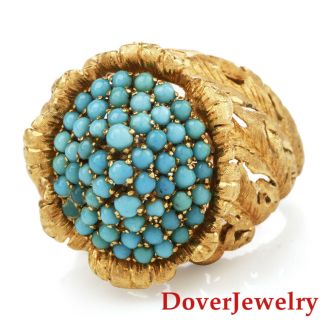 Vintage Italian Turquoise 18K Yellow Gold Floral Cocktail Ring 13.  0 Grams NR 2