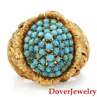 Vintage Italian Turquoise 18K Yellow Gold Floral Cocktail Ring 13.  0 Grams NR 3