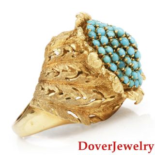 Vintage Italian Turquoise 18K Yellow Gold Floral Cocktail Ring 13.  0 Grams NR 4