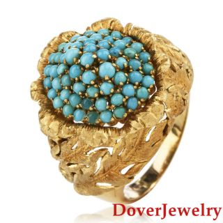 Vintage Italian Turquoise 18K Yellow Gold Floral Cocktail Ring 13.  0 Grams NR 6