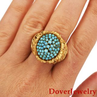 Vintage Italian Turquoise 18K Yellow Gold Floral Cocktail Ring 13.  0 Grams NR 7
