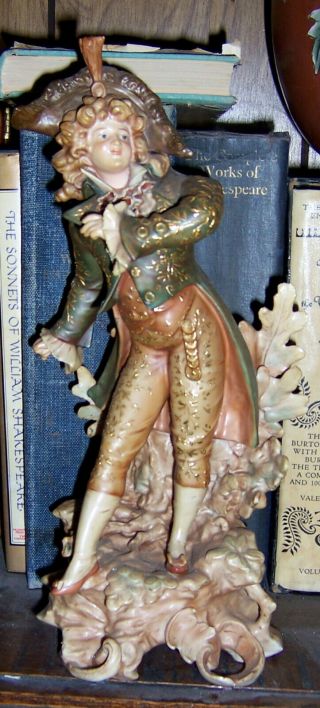 Antique Dresden Style German Porcelain Gentleman Dandy Figurine,  11 - 3/4 "