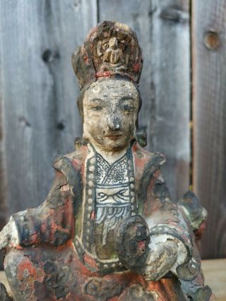 Estate Old Chinese Ming Gold Gilt Lacquer Wood Carved Buddha Asian China 3